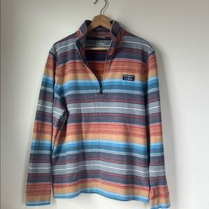 L.L. Bean Striped Quarter-Zip Pullover in Blue, Rust, Tan
